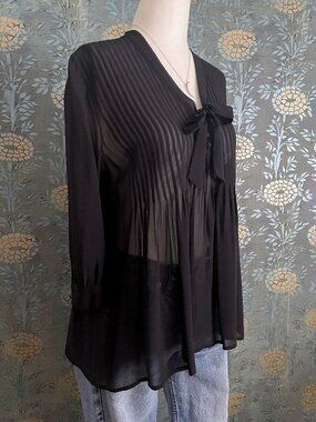 Joie Black Silk Blouse V-Neck Button Front Size Small